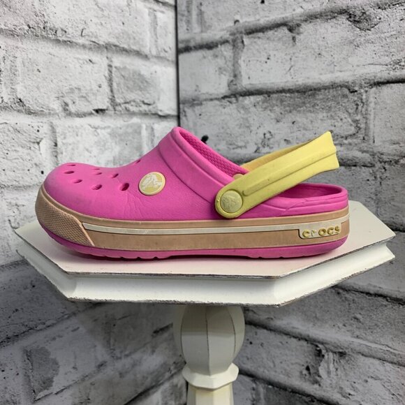 CROCS Other - Crocs Bayaband Pink Yellow Clog Sandals 12 C 13